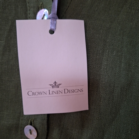 NWT Crown Linen Designs 100% Linen Midi Dress Green Womens Size L - Picture 3 of 8